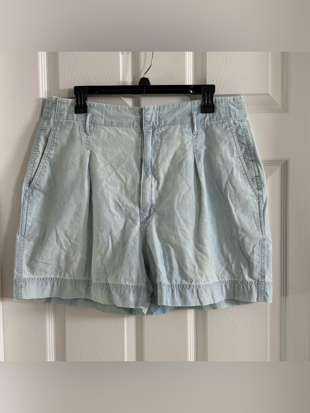 Lauren Ralph Lauren Light Blue Pleated Cotton Shorts